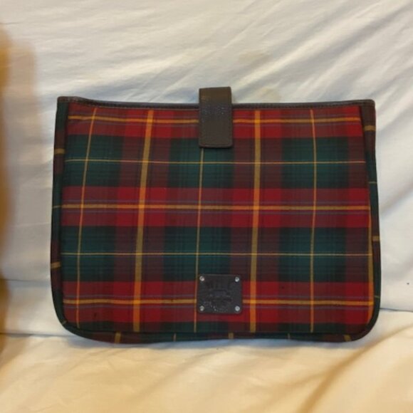 Will Leather Goods Padded Laptop Sleeve Red Green Brown Plaid Wool, - Picture 1 of 4